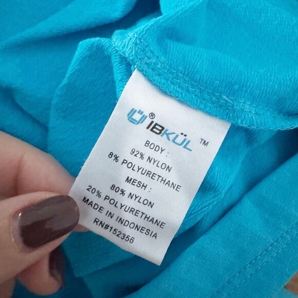 IBKUL Mock Neck Half Zip Long Sleeve Top Turquoise XL - Picture 8 of 9